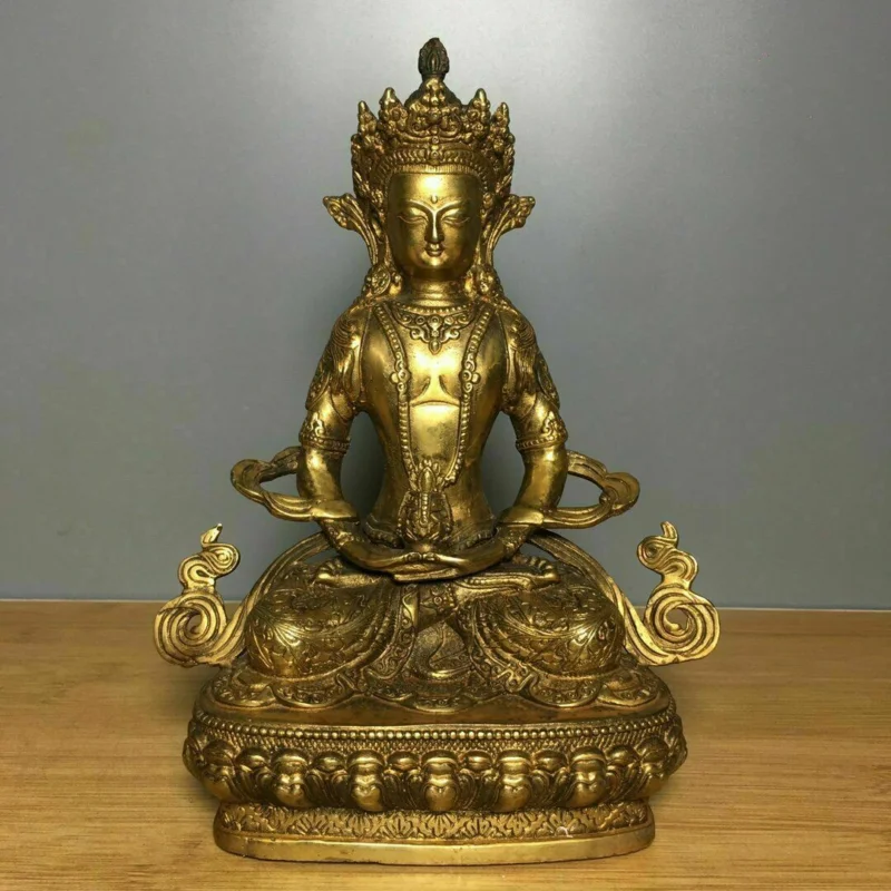 

8.7" China Old dynasty bronze 24k gilt Tibetan Buddhism guanyin Buddha Statue