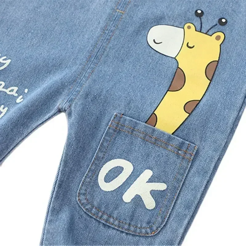 Boys Jeans Overalls Fashion Autumn Children Strap Cartoon Giraffe Cotton Jumpsuit Casual Kids Girls Clothing Overalls Pants