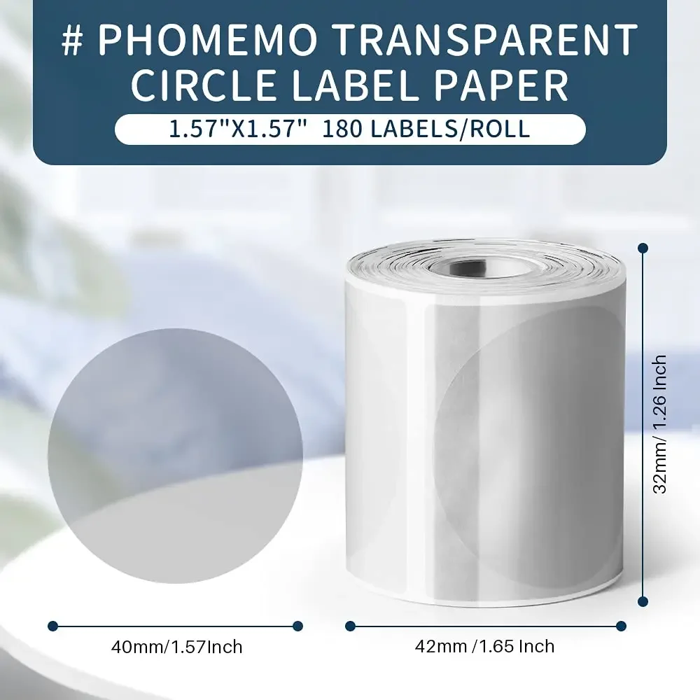 Phomemo Clear Transparent Square Round Labels Paper for Phomemo M110  M220 M221 Printer Thermal Sticker Printable Paper 40x30mm