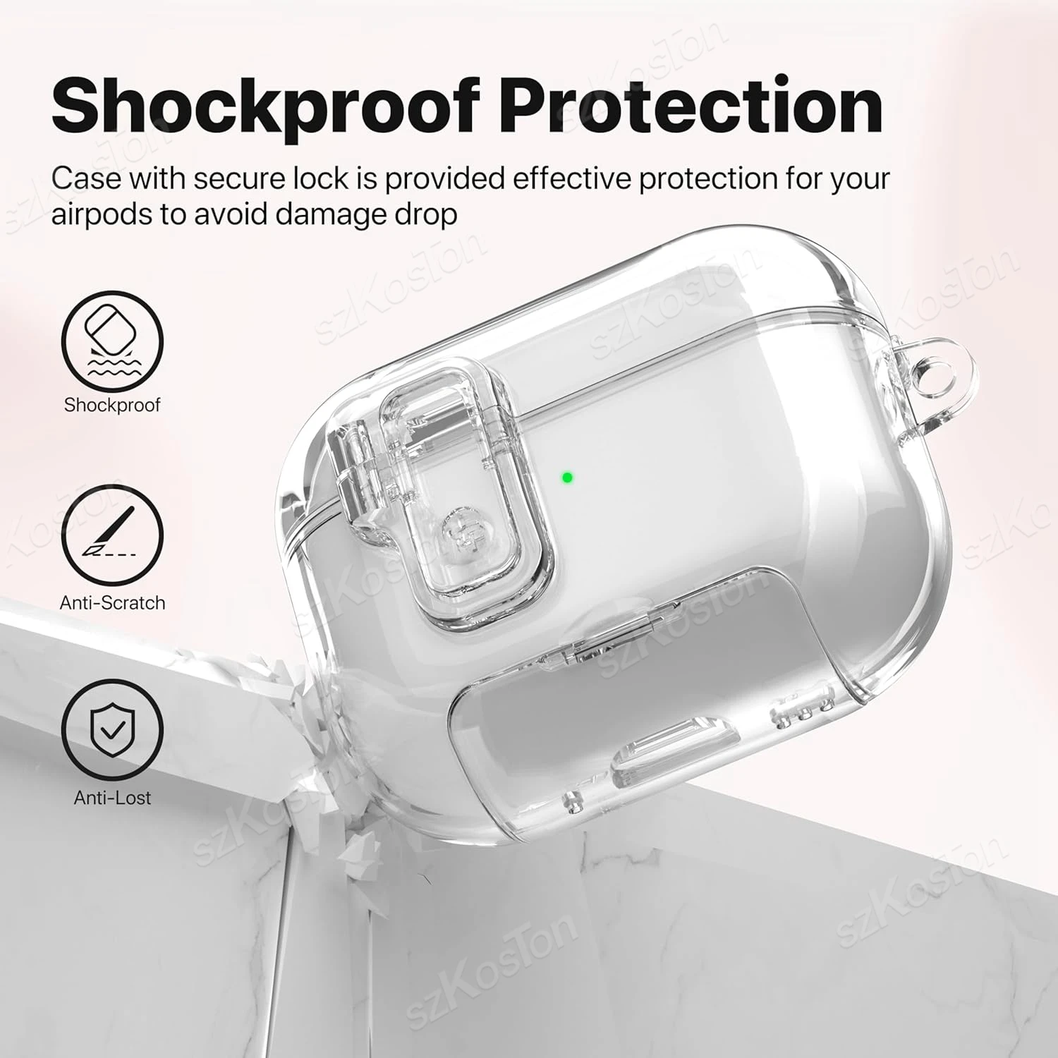 Miękkie, przezroczyste etui na słuchawki AirPods Pro 3, odporne na upadki, pełne zabezpieczenie z bezpiecznym zapięciem i breloczkiem do AirPods Pro 3.