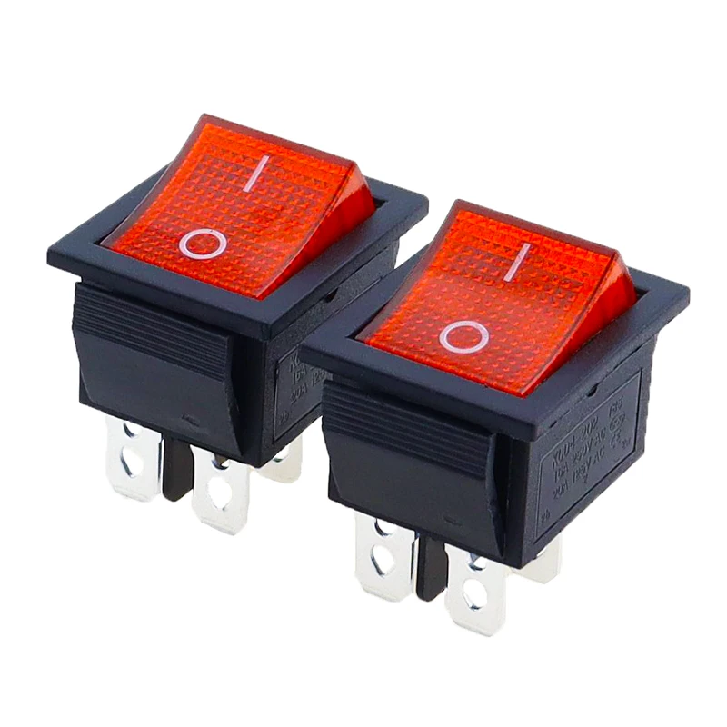 5pcs 2 Position Red Light Rocker Switch 16A/250V KCD4-20 4 Pin ON/OFF Toggle Switches 35 x 25.5 x 10mm