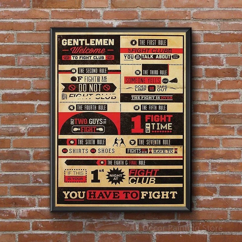 Retro Movie Posters Film Fight Club Kraft Paper Prints Rules Poster Vintage Home Room Cafe Bar Art Wall Decor Aesthetic Painting