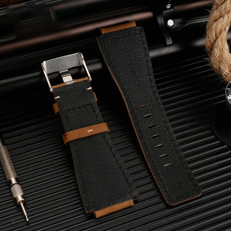 Men\'s Genuine Leather Watch Strap for BELL&ROSS BR01 BR03 Watchband BELL ROSS BR01BR03 Watch Band 24mm