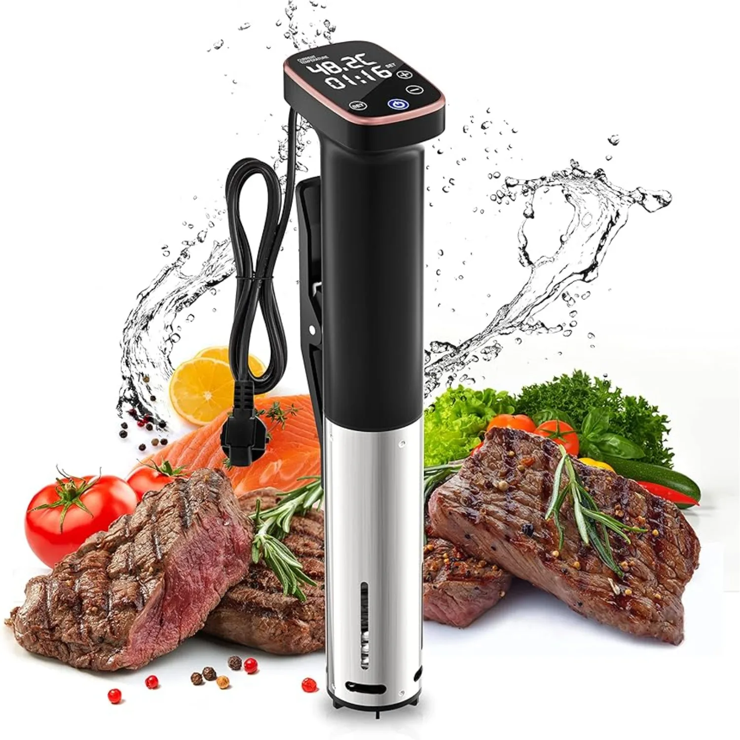 Cooker 1100W, Immersion Circulator Cooker, Stainless Steel w/ Touch Control, Time Control & Fast heating, IPX7 Waterproof