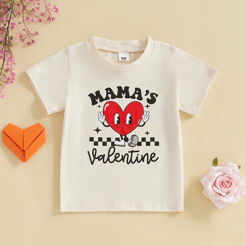 Pudcoco Toddler Girls Boys Valentine’s Day T-Shirts Fashion Short Sleeve Round Neck Letter Print Fall Tops Baby T-Shirts 1-6T