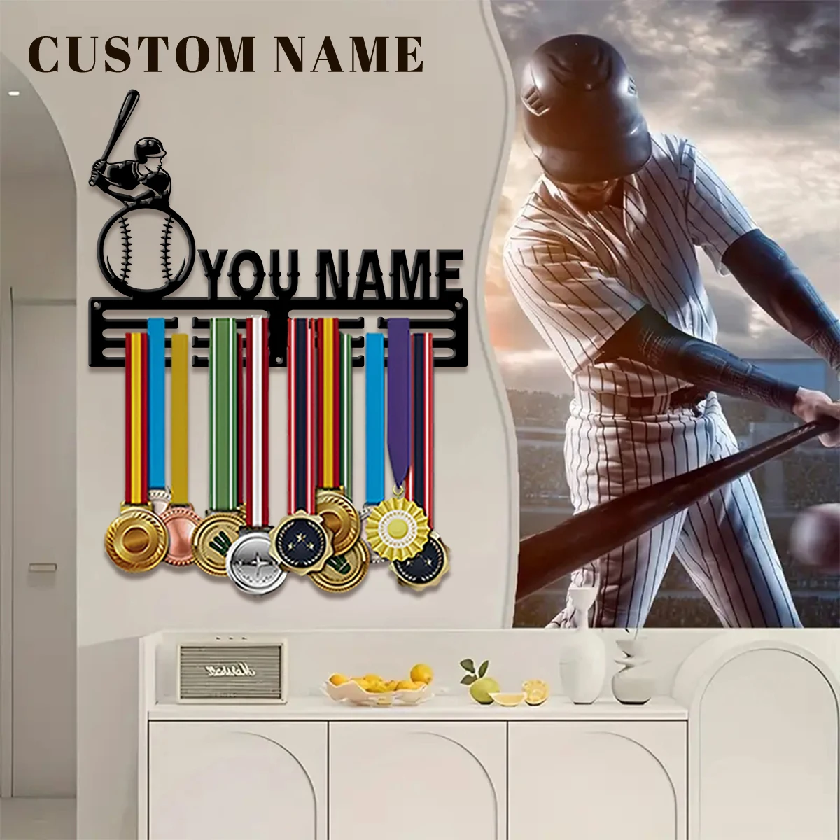 1pc Custom Play Baseball Metal Medal Holder,Sports Carnival Hang Metal Wall Art Suitable for Running Marathon Sports Record