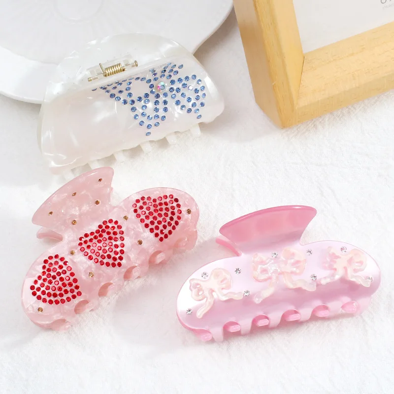 8cm Chinese Style Cloud Butterfly Element Acrylic Hair Claw for Women Girls Bowknot Strawberry Hair Clips Hair Accessories Gift