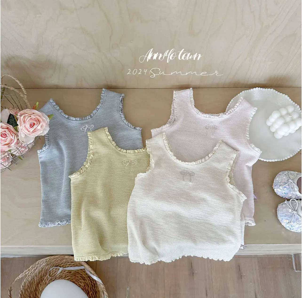 Girls vest embroidered wooden ear edge small vest female treasure cute foreign style summer cute everything casual halter shirt