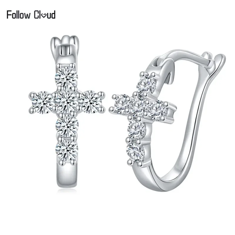 Follow Cloud 0.84ct Real Cross Moissanite Diamond Earrings 925 Sterling Sliver Hoop Earring for Women Wedding Party Fine Jewelry