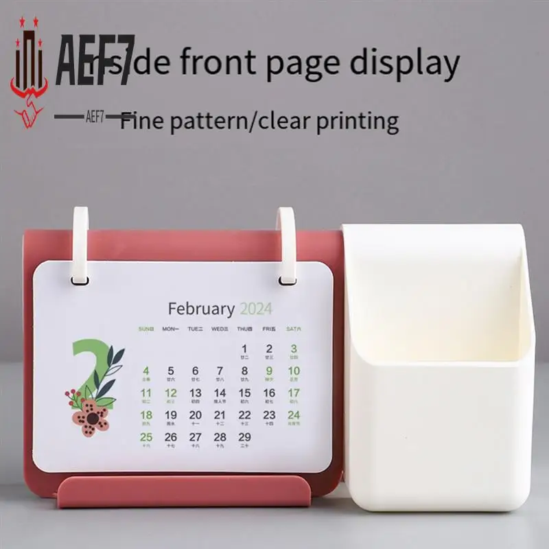 

AEF7-2024 Desk Calendar Pen Holder 2024 Calendar Block Monthly Date Display For Office Decor