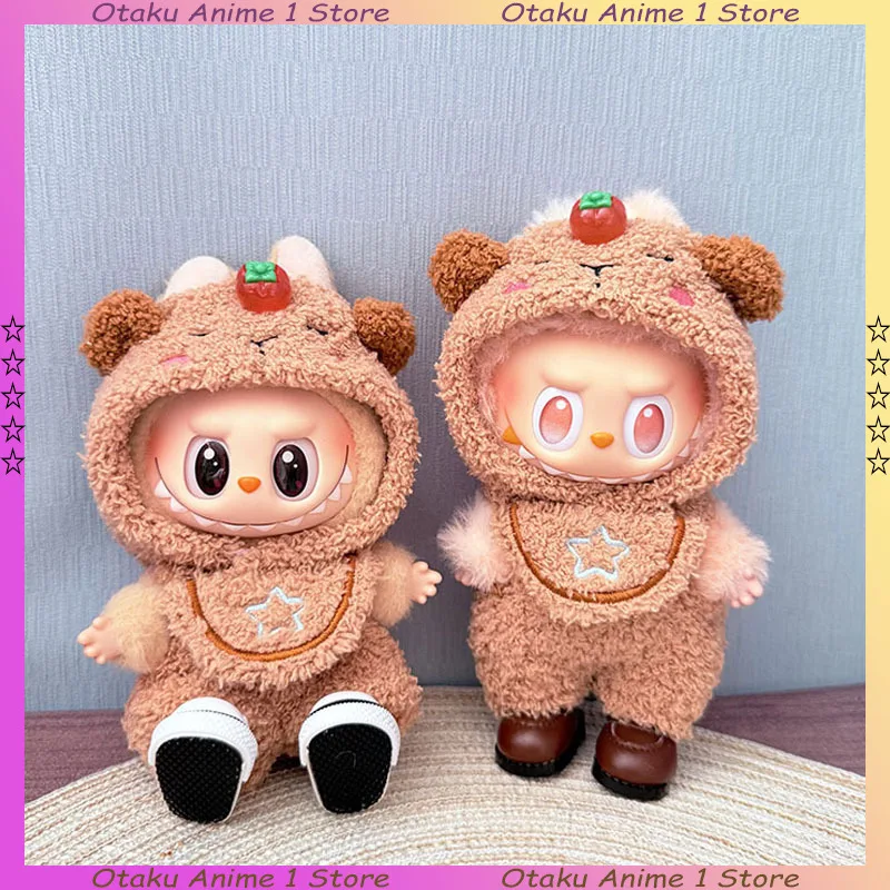 

Labubu I II III одежда Kawaii капибара головной убор нагрудник комплект из 3 предметов мини плюшевая кукла одежда модные аксессуары для кукол подарок