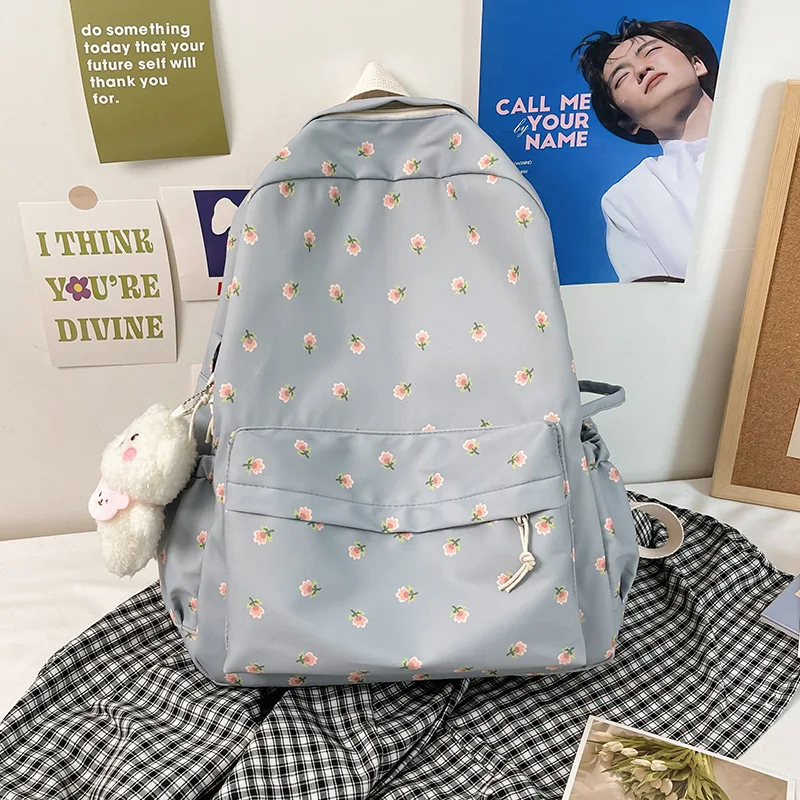 2024 New Student School Backpack Flower White School Bag Girl Cute Backpack Nylon Rucksack