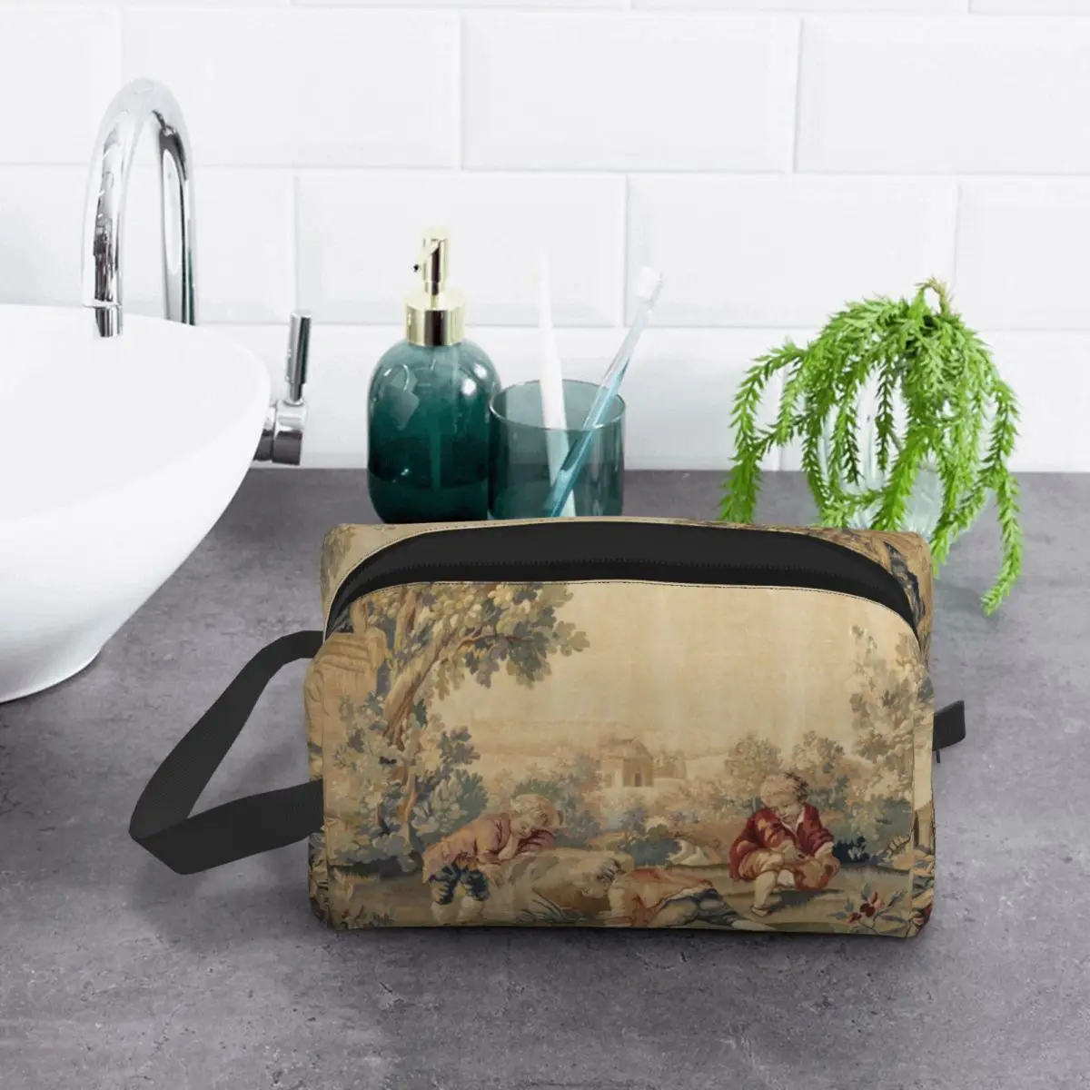 Custom Aubusson Antique Tapestry Print Travel Toiletry Bag for Women Boho French Flowers Makeup Cosmetic Bag Beauty Storage Dopp