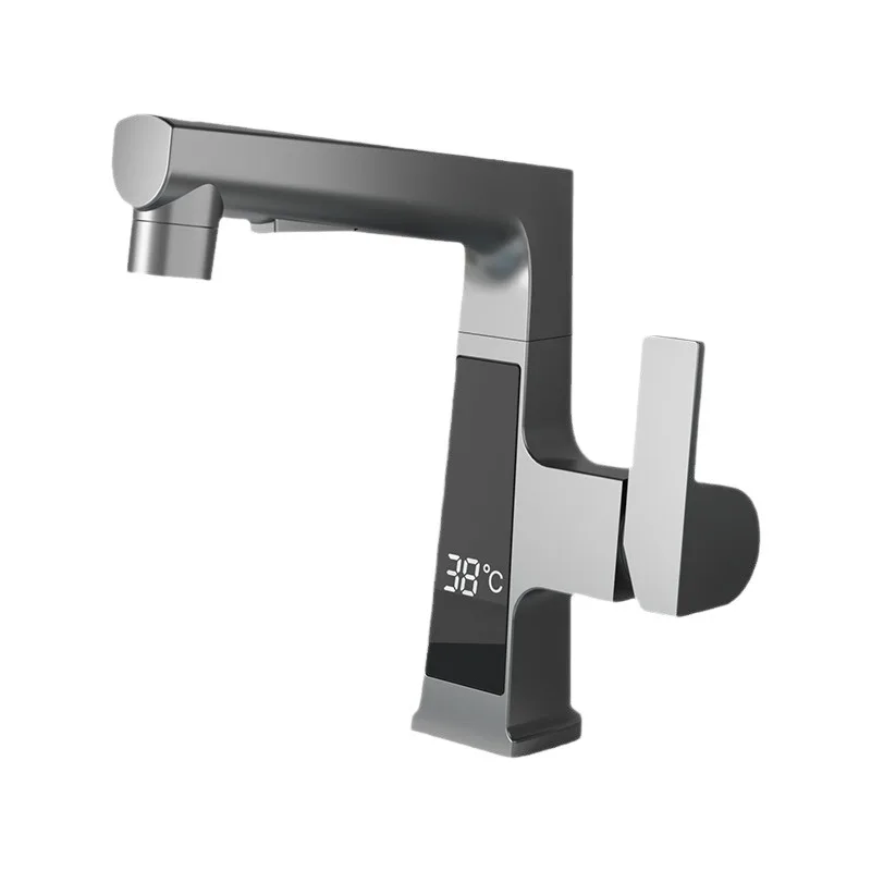 Hot and cold lifting faucet, automatic water outlet, hand washing basin, digital display bathroom faucet