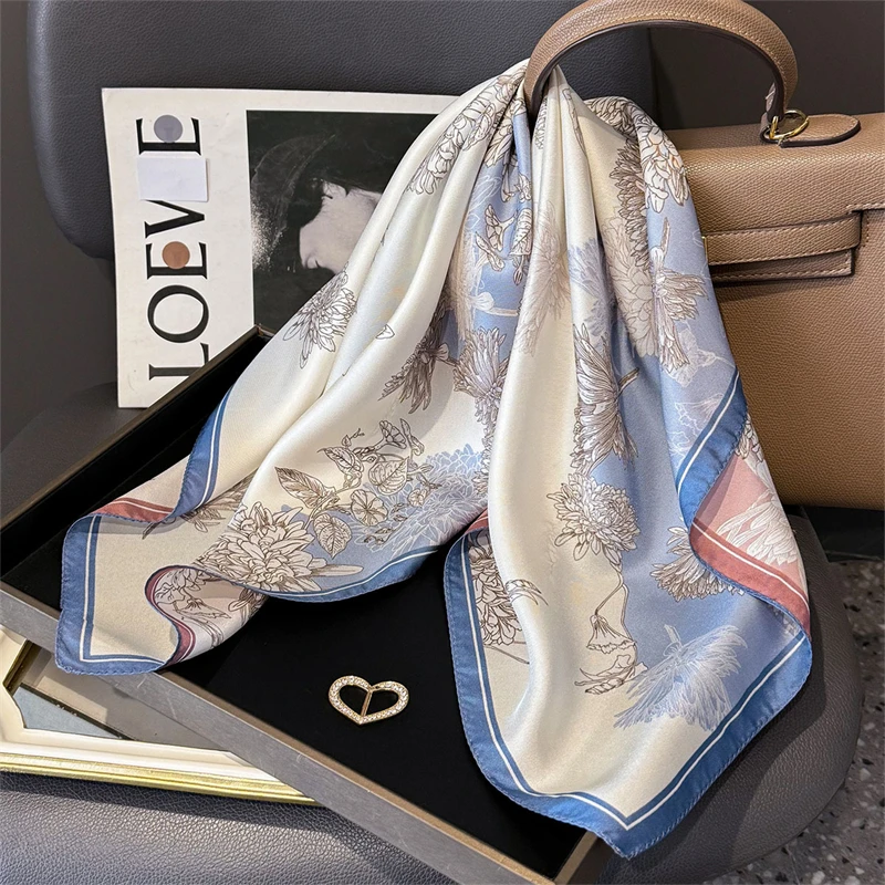 

14mm 100% Twill Silk Square Scarf for Women 65cm Neck Tie Neckerchief Double side Female Foulard Headband Hijab Shawl Bandana