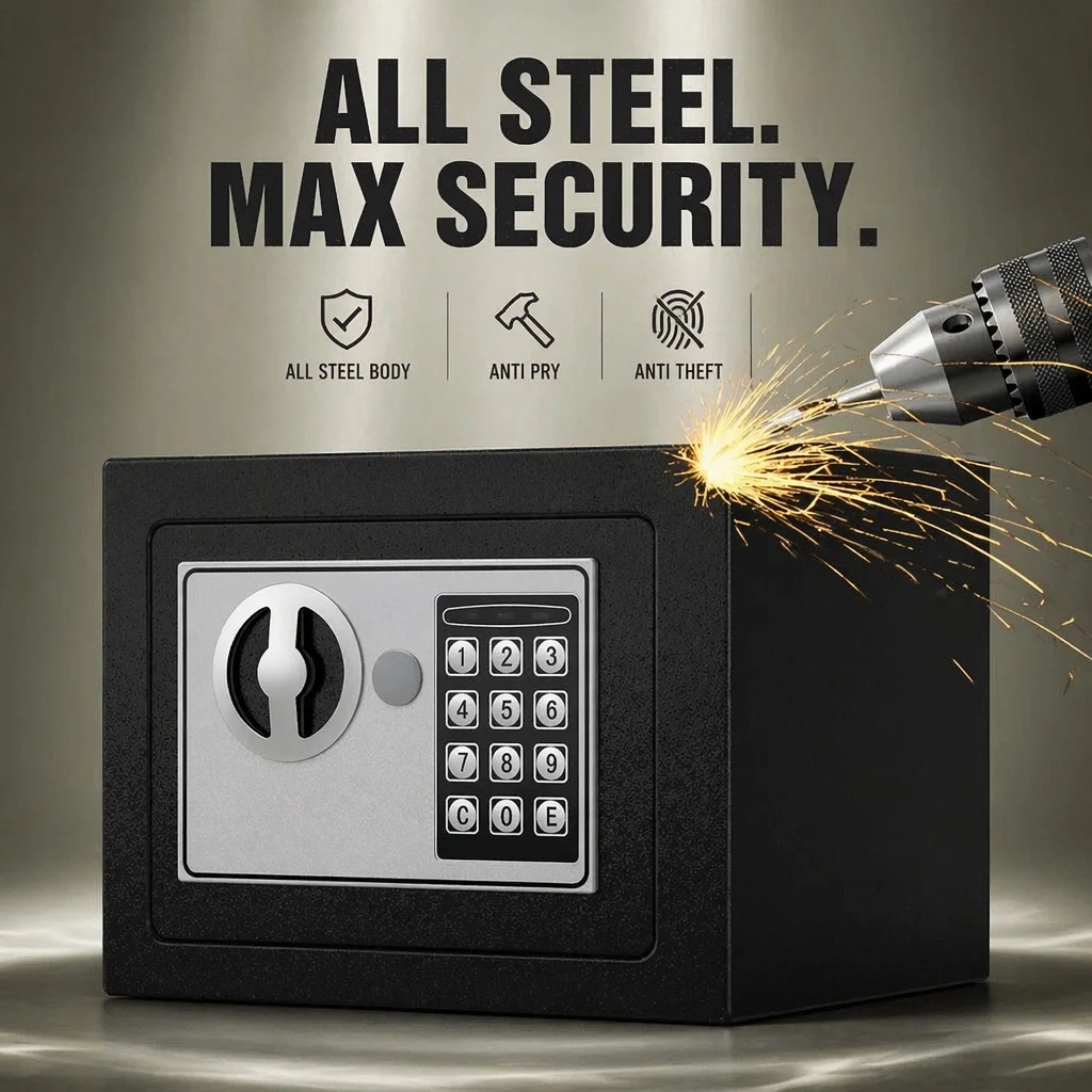 All Steel Electronic Digital Keypad Safe Box Dual Password Key Unlock Compact Security Cabinet for Home Office Storage