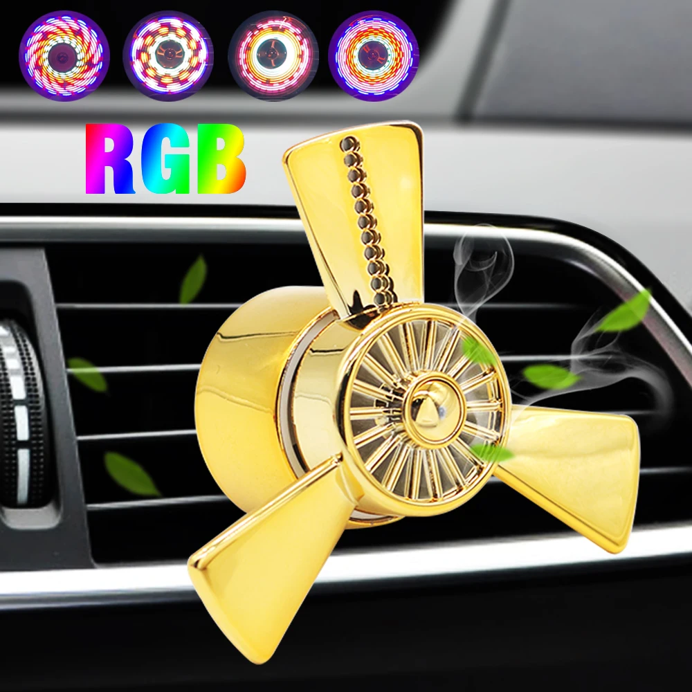 

1sets New Auto Perfume Car Air Conditioning Outlet Belt LED RGB Atmosphere light lamp Rotate Fan Blade Automobile Aromatherapy