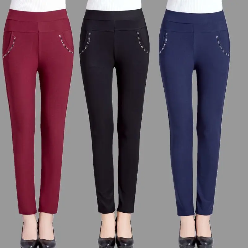 Office Lady Korean Fashion 5XL Slim Pencil Pants High Waist Elastic Spring Autumn Solid All-match Casual Woman Straight Trousers