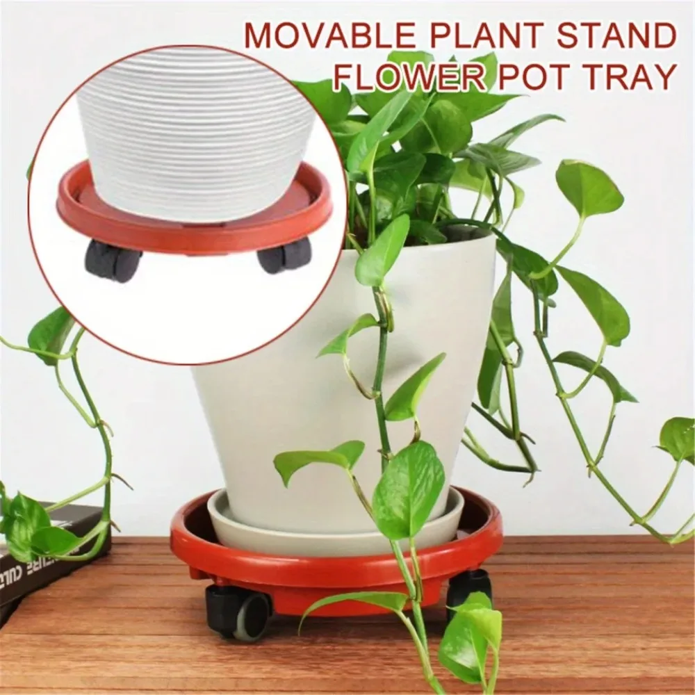 Movable Rolling Flower Pot Rack with Universal Wheel Water Receiving Flower Pot Tray Wide Application Potted Plant Plant Stand