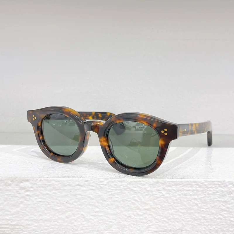 

INS Fashion Men's Circular Sunglasses Classic Vintage Tortoise Sunnies 2024 Trendy Hand Craft Thick Acetate Solar Glasses Men