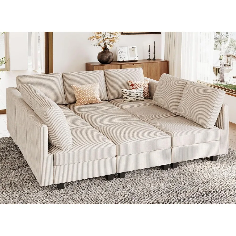 

Corduroy Modular Sectional Sofa 9 Seat Convertible Sectional Sleeper Sofa Bed with Storage Ottomans Modular, Customized