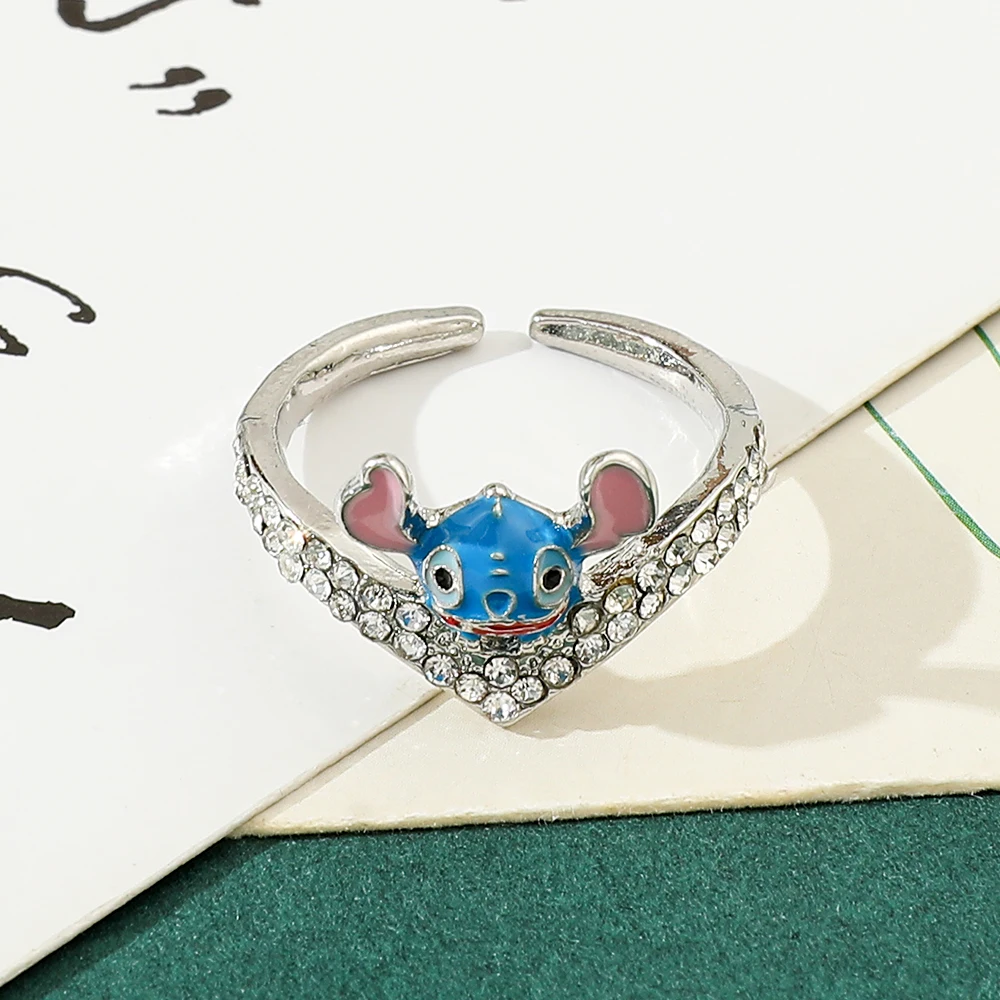 Anime peripherals Lilo & Stitch sweet cute Stitch heart shaped rings mini Opening Stitch rings deliver girlfriend romantic gift