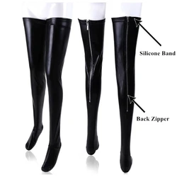 Punk Black PU Leather Stockings Thigh High Non-slip Stockings S-XXL Plus Size Wet-look Clubwear Ladies Night Club Long Socks