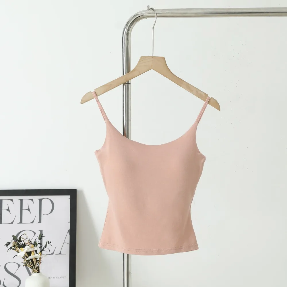 

Cotton Seamless Crop Tops Sexy With Chest Pads Slim Sleeveless Tops Solid Color Wrapped Chest Vest Women