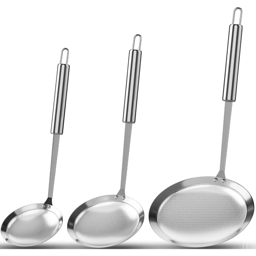 1 Pack Skimmer Spoon 304 Stainless Steel Grease Filter Spoon, Kitchen Cooking Fine Mesh Food Strainer for Filtering Oil and Foam