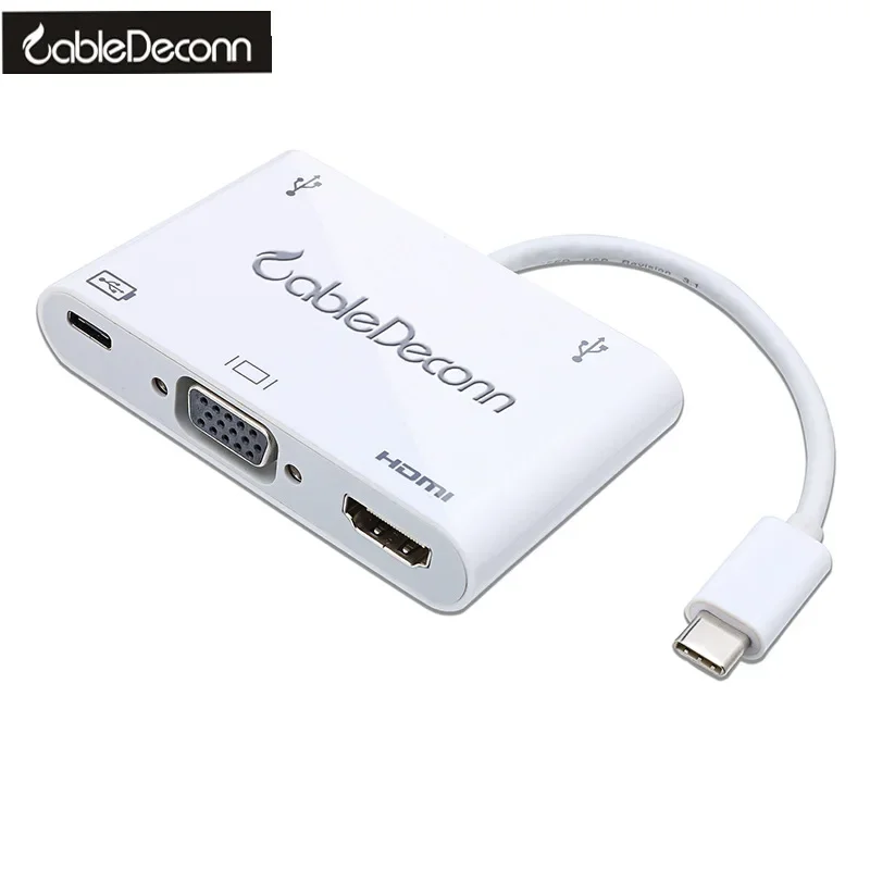 USB-C HUB USB3.1Type C To HDMI VGA/USB HUB with Charging HD Laptop TV Computer Mobile Phone Projector Adapter Cable