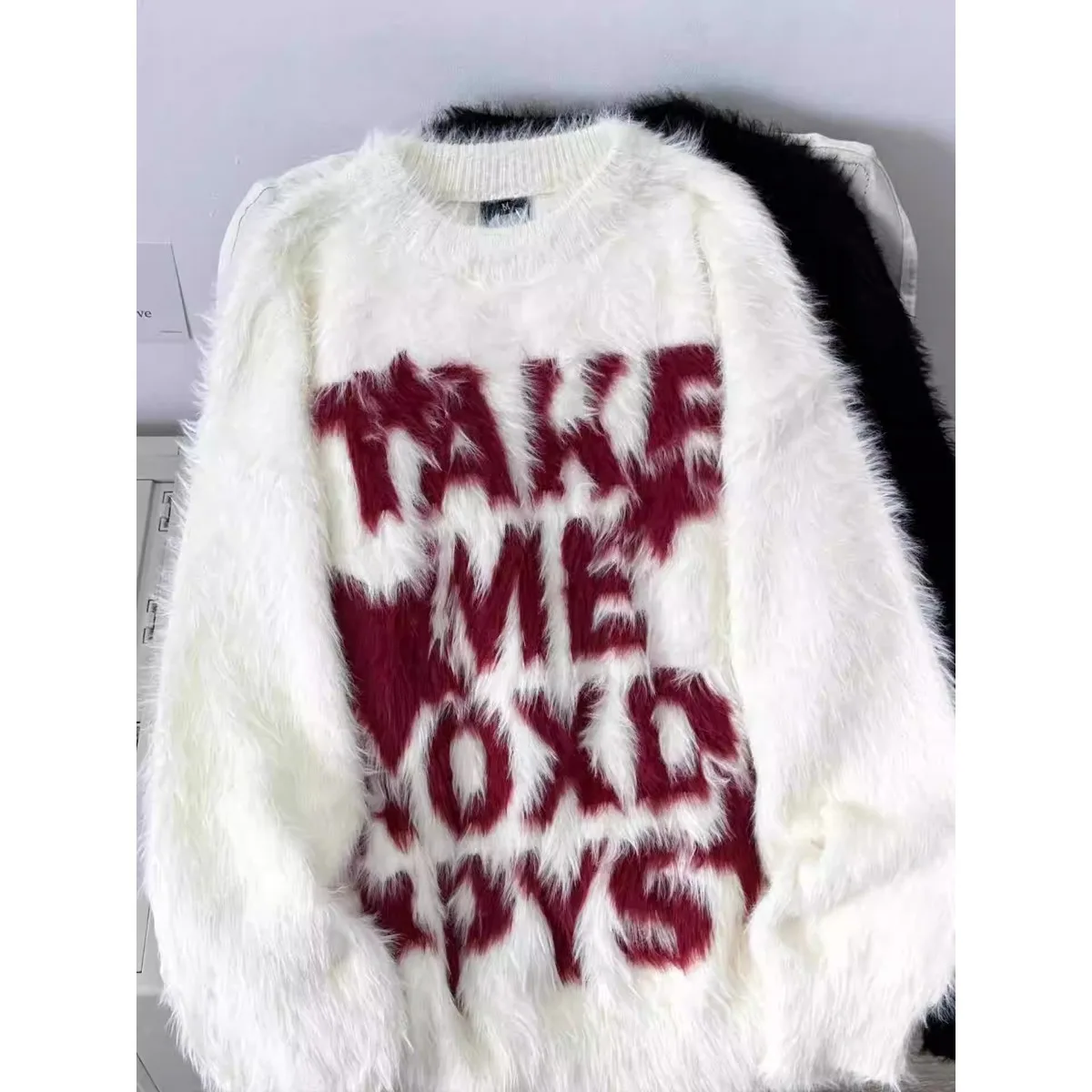 American Retro Couple Letter Sweater Men Women Soft Lazy Style Cashmere Knitted Top Trendy Autumn Winter Casual Loose Fit