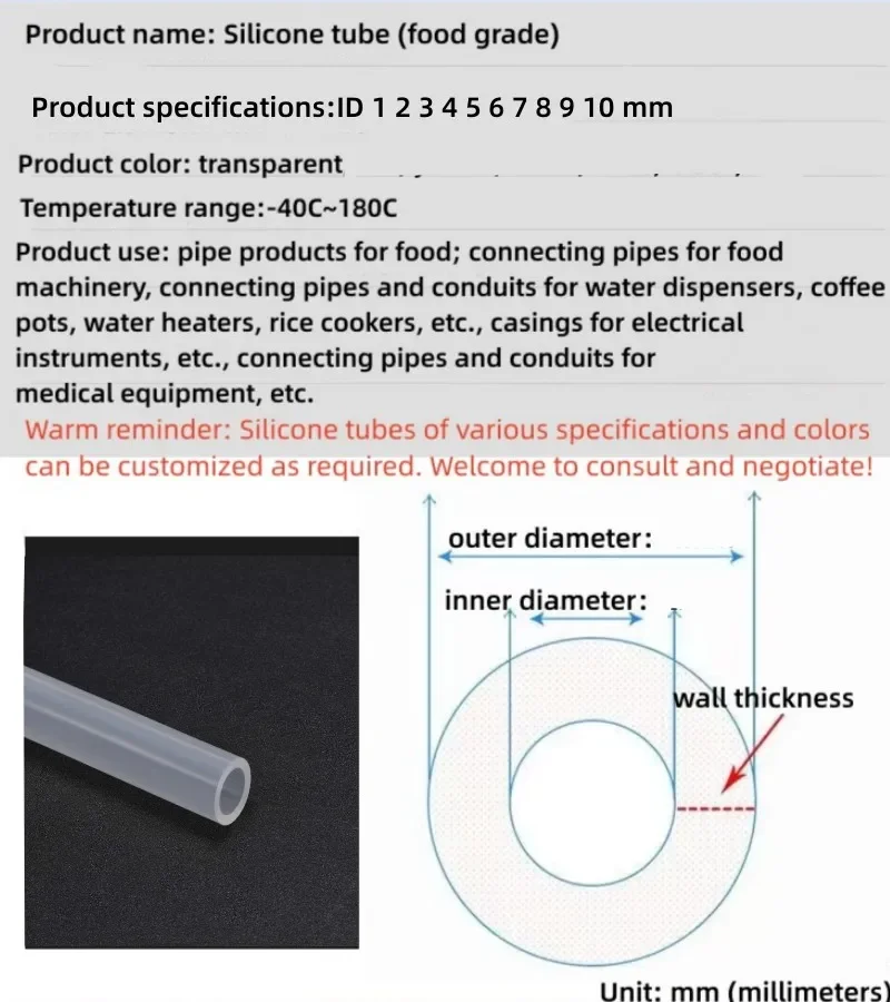 1/2/5M Food Grade Transparante Siliconen Rubber Slang ID2 3 4 5 6 7 8 9 10 12 14mm ID Flexibele Niet-giftige Siliconen Buis Helder zacht