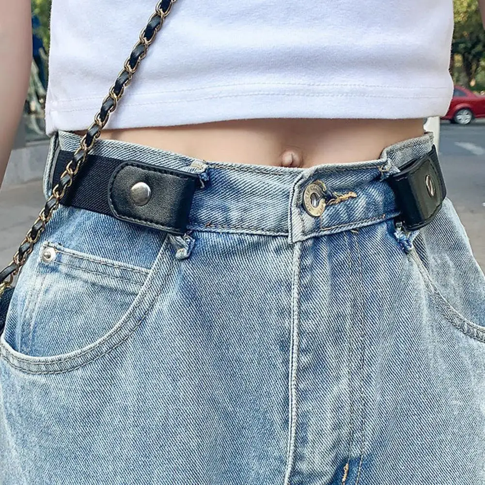 45-76cm Canvas Lazy Belt Elastic Rubber Band Visible Snap Button Seamless Adjustable Slide Buckle Waistband Jeans Pants Supplies