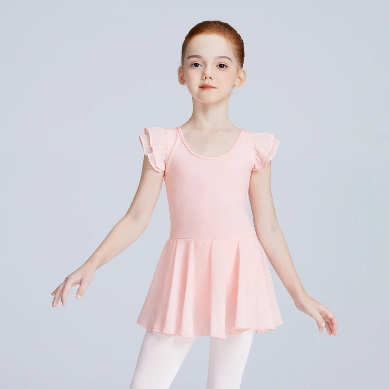 Justaucorps de Ballet pour filles avec jupe, robe de danse à manches courtes, vêtements de gymnastique, tenue Tutu pour enfants, uniforme de pratique de Ballet