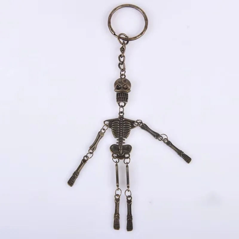 22*98MM vintage antique bronze skull skeleton keychain metal alloy key chain key ring jewelry gift for women girl ornament