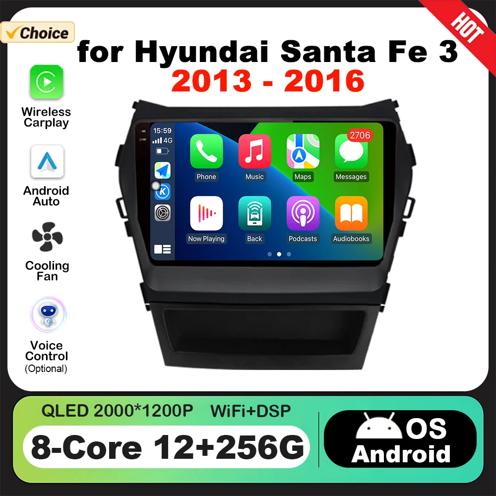 

9 '' for Hyundai Santa Fe 3 2013 - 2016 Car Multimedia Radio Player Android OS Navigation DSP Stereo Auto Tools Wireless CarPlay