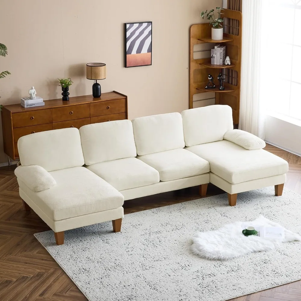 

110" Sectional Couches U Shaped Couch with Double Chaise 4-Seat Sofa Set