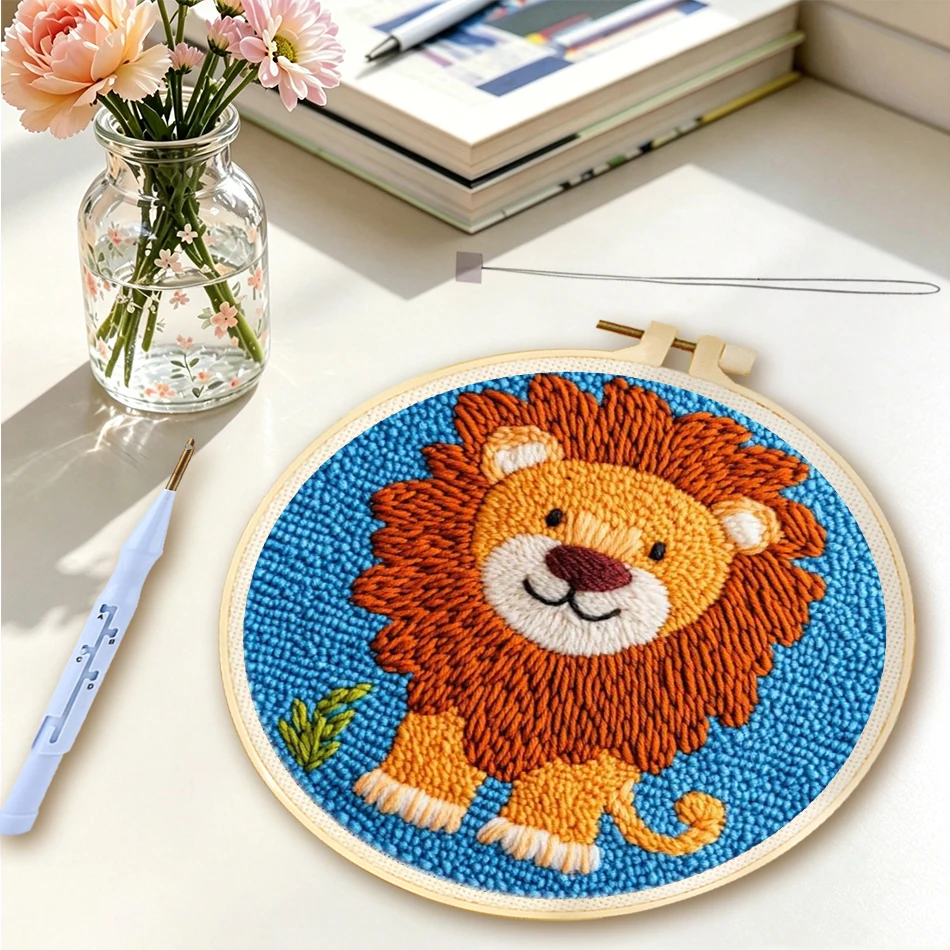 

DIY Punch Needle Kits for Beginners Cute Animal with Hoop Embroidery Punch Needle Starter Craft Set Giraffe Festival Gift