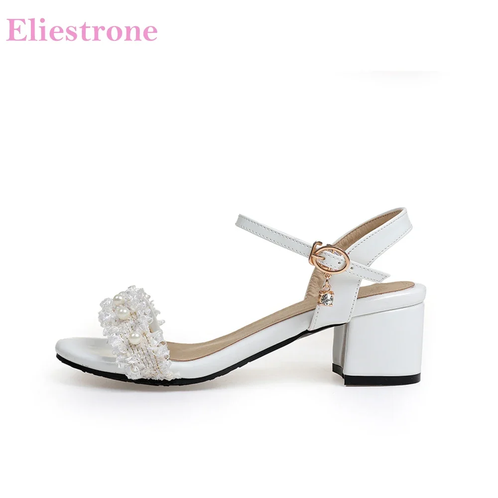 Summer Brand New Elegant Black White Women Sandals 2 inch Square Heel Office Lady Shoes Plus Big Small Size 31 43 45 52