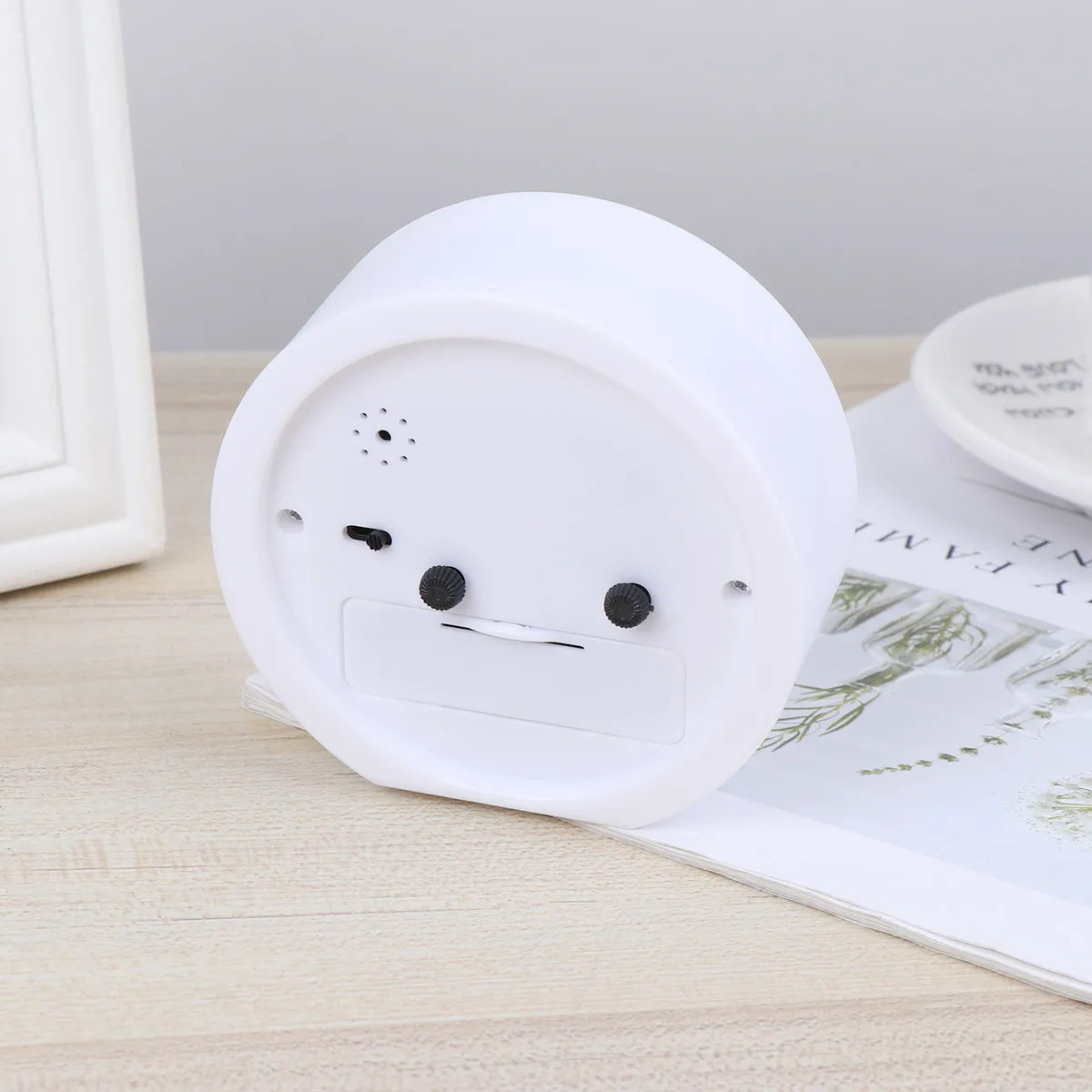 Round Plastic Alarm Clock White Small Desktop Luminous Hour Minute Hand Wall Mountable Quiet Bell Ringing Wake Up Clock