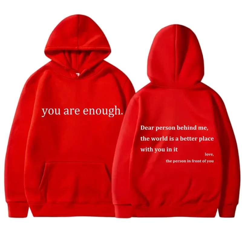 YOU ARE ENOUGH Print Hoodies Autumn Casual Sportswear Plus Fleece Winter Tops Pullover Men\'s Hoodies Streetwear Sweatshirts