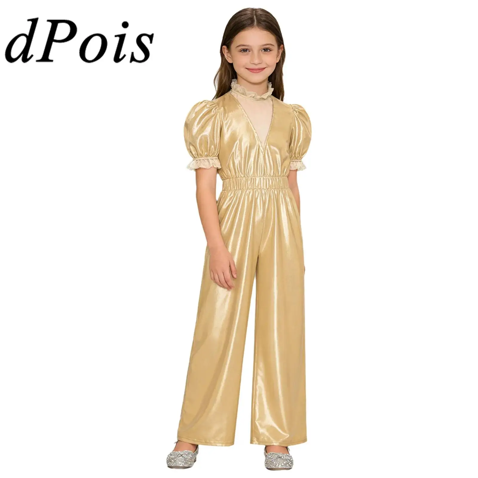 

Детский комбинезон в стиле стритвир для девочек, наряд в стиле диско 80-х, костюм для джазовых танцев, блестящий металлический комбинезон, модные комбинезоны с длинными брюками