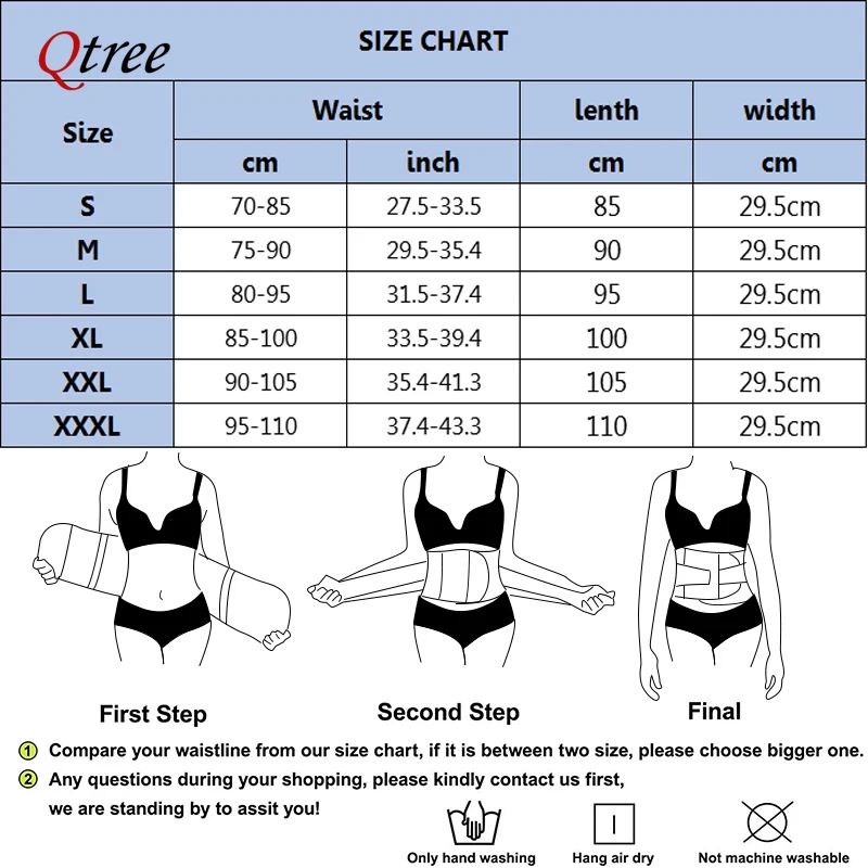 Qtree Waist Trainer Cincher Belt for Women Tummy Control Sauna Sweat Trimmer Body Shaper Sport Girdle Workout Slim Belly Band