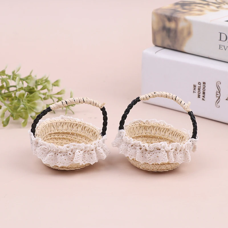 Mini 1/12 Cute Dollhouse Rattan Frame Hand-woven Vegetable Food Flower Basket Cute Toys Dolls Miniature Decoration