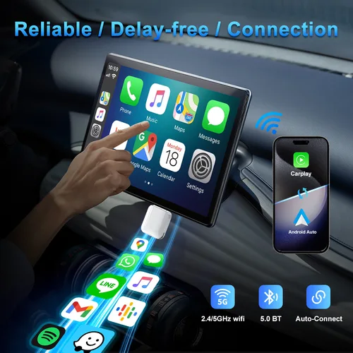 Imagen 2 del producto Adaptador CarPlay inalámbrico M7 2 en 1 para CarPlay con cable OEM o OEM con cable Android Auto Plug & Play Bluetooth Smart CarPlay