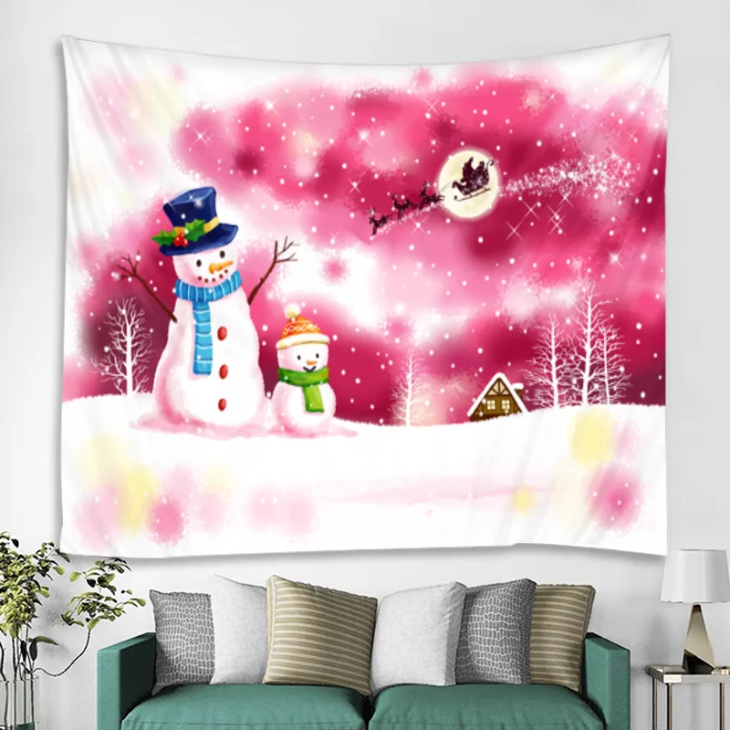Winter Theme Snowman Christmas Tapestry Wall Blanket Wall Hanging for Home Bedroom Living Room Party Decoration New Year's Gift