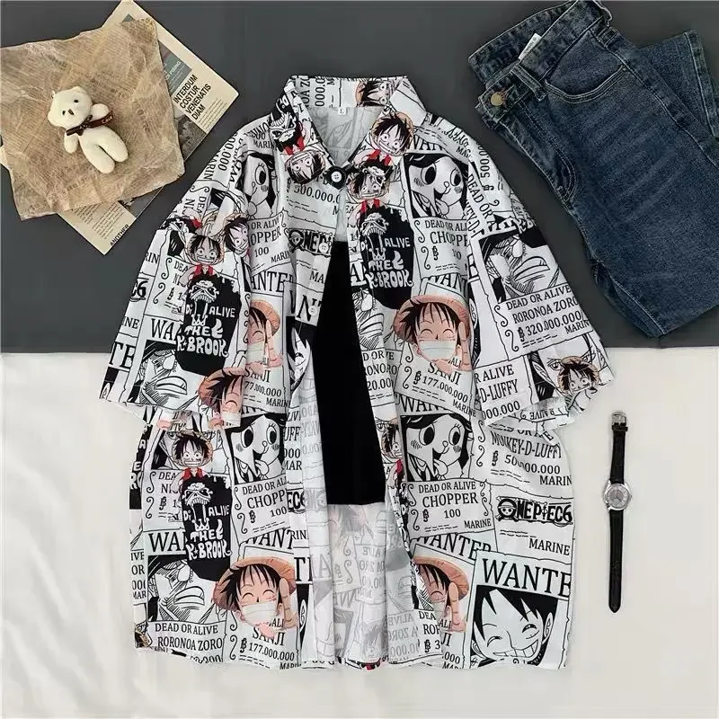 New ONE PIECE Luffy Shirts Summer Oversized Hawaiian Short Sleeve Shirt Anime Men Casual Beach Shirts Hip Hop Street Top Clothes