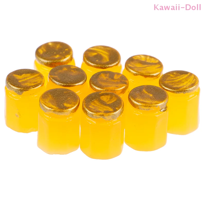 10 Piezas de Tarros de Resina en Miniatura para Casa de Muñecas, con Temática de Frutas, Miel, Té y Mermelada, incluyendo Miel y Té de Pomelo