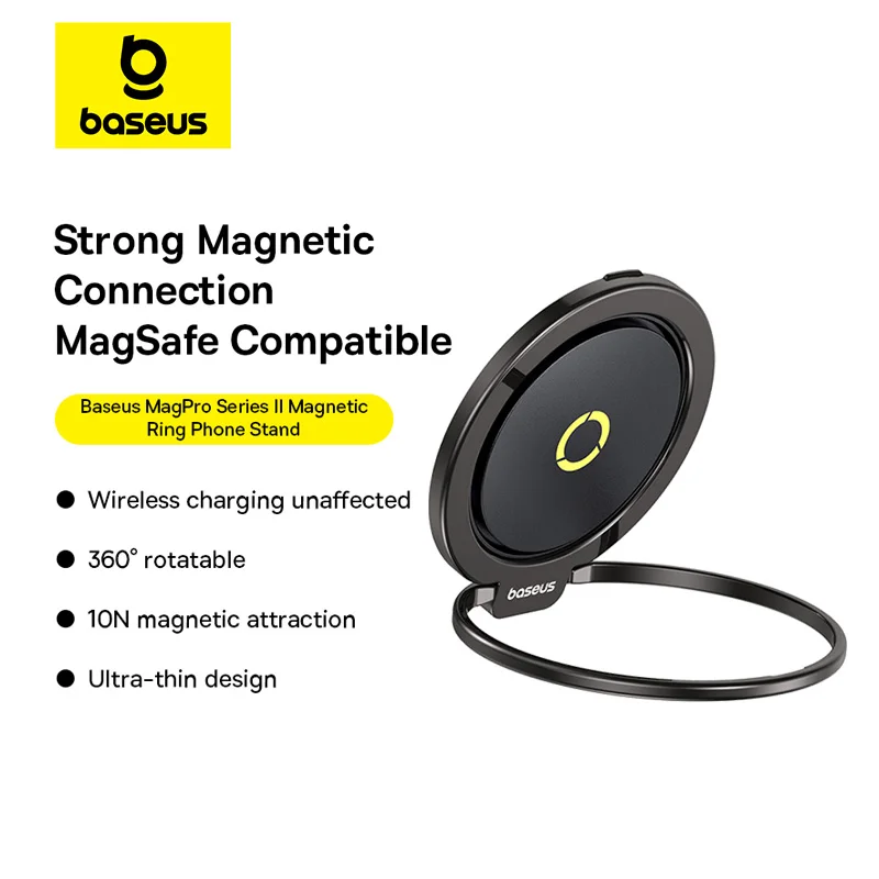 Baseus Magnetic Phone Ring Holder Compatible MagSafe Wireless Charging for iPhone 16 15 14 Pro Max Rotatable Mobile Phone Stand