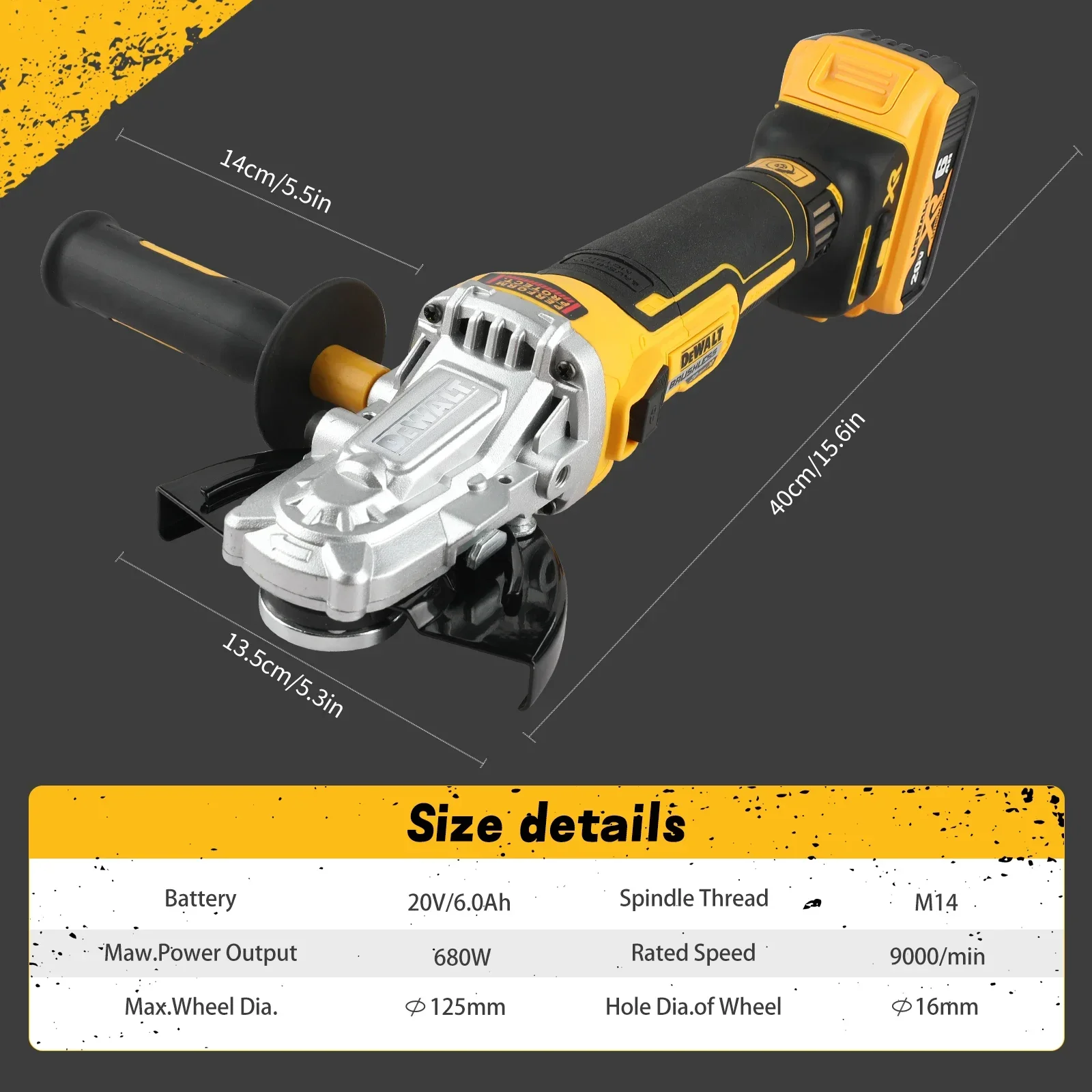 

DEWALT DCG405FN Бесщеточный угол 20 В Это комбинированная модель поставляется с дополнительным пильным полотна, размещенным внутри 125 мм.